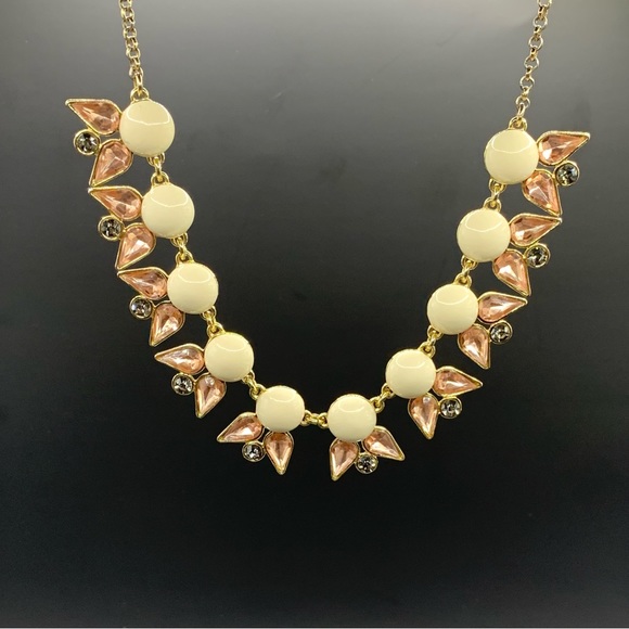 J Crew Gold Tone Statement Choker. White Enamel W/Blush Pink Tear Drop & Brulee - Picture 2 of 7